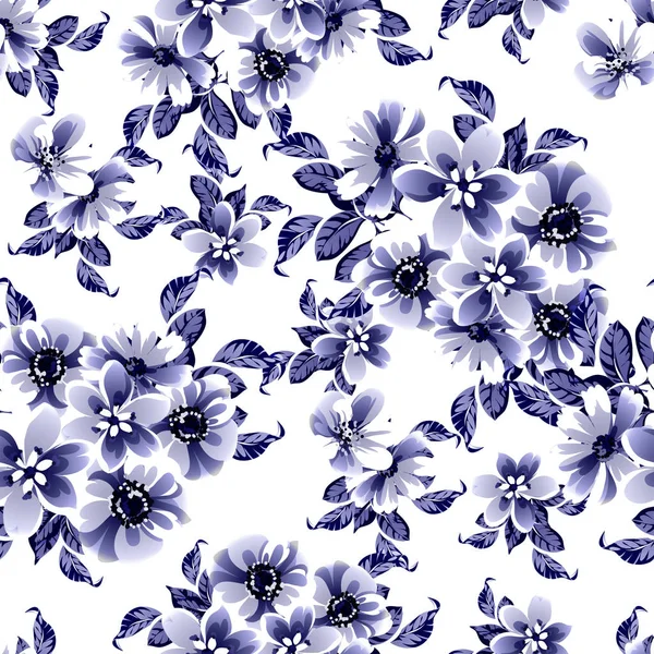 Simply Vector Illustration Blue Flowers Banner Template White Background — Stock Vector