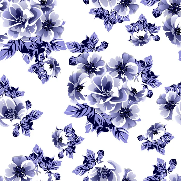 Simply Vector Illustration Blue Flowers Banner Template White Background — Stock Vector