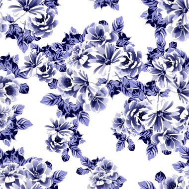 Mavi çiçekli pankart şablonu, sadece beyaz arkaplanda vektör illüstrasyonu