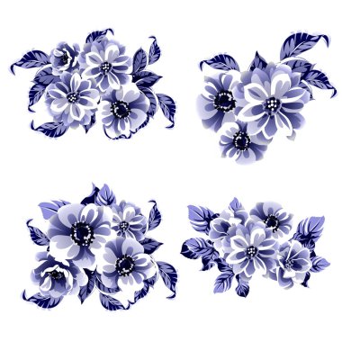 Kusursuz mavi monokrom klasik çiçek deseni