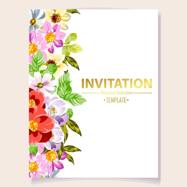 Carte Invitation Colorée Motif Fleurs Style Vintage — Image vectorielle