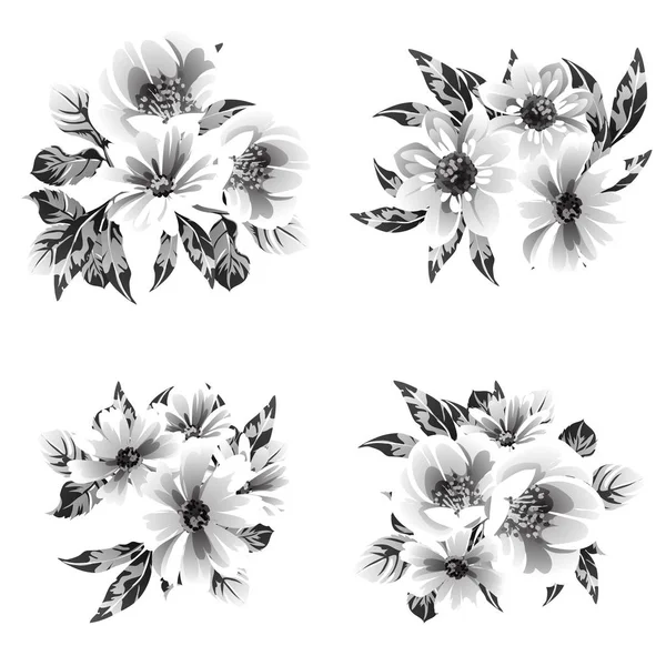 Inconsútil Patrón Flores Estilo Vintage Monocromo — Vector de stock