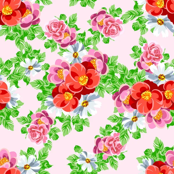 Kleurrijke Vintage Stijl Bloemen Naadloos Patroon — Stockvector