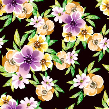 Renkli vintage tarzı çiçekler pürüzsüz desen