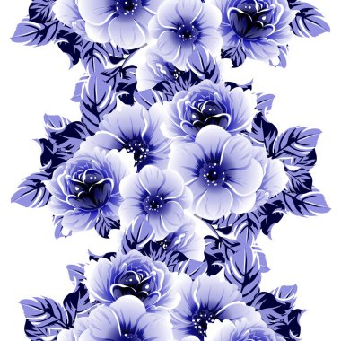 Kusursuz mavi monokrom klasik çiçek deseni