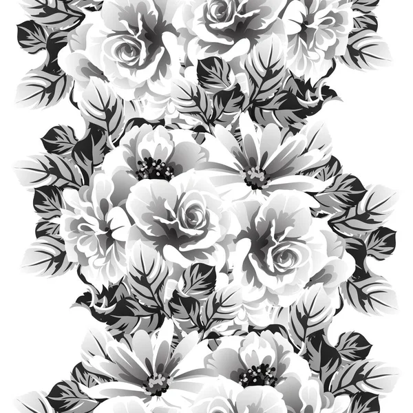 Seamless Monochrome Vintage Style Flowers Pattern — Stock Vector