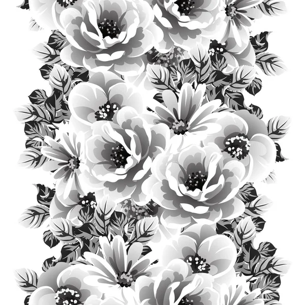 Modèle Fleurs Sans Couture Style Vintage Monochrome — Image vectorielle