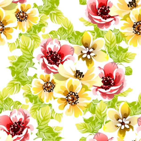 Coloridas Flores Estilo Vintage Patrón Sin Costuras — Vector de stock