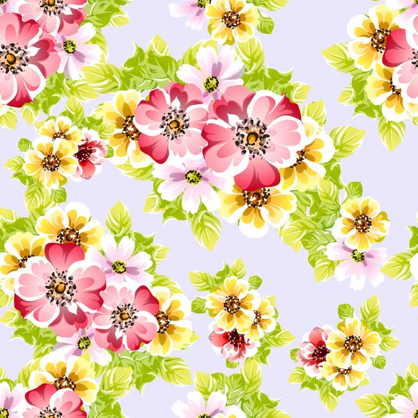 Colourful Vintage Style Flowers Seamless Pattern — Stock Vector