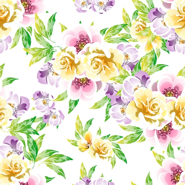 Coloridas Flores Estilo Vintage Patrón Sin Costuras — Vector de stock