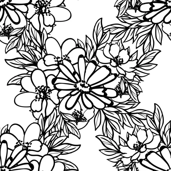 Naadloze Monochrome Vintage Stijl Bloemen Patroon — Stockvector