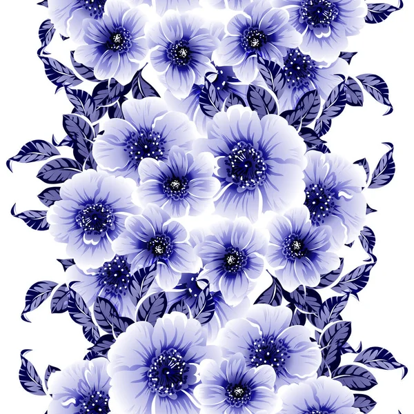 Patrón Flores Estilo Vintage Monocromo Azul Sin Costuras — Archivo Imágenes Vectoriales