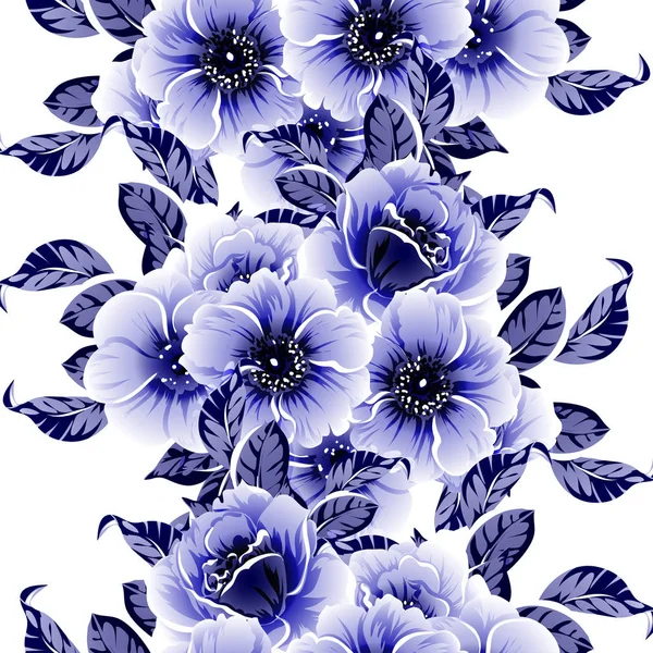 Patrón Flores Estilo Vintage Monocromo Azul Sin Costuras — Archivo Imágenes Vectoriales