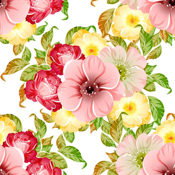 Colourful Vintage Style Flowers Seamless Pattern — Stock Vector