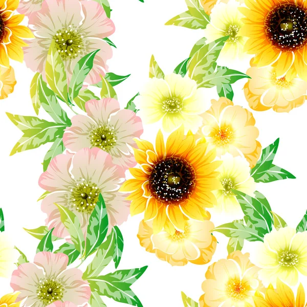 Colourful Vintage Style Flowers Seamless Pattern — Stock Vector