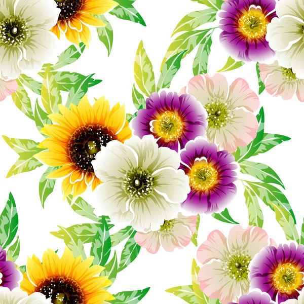 Colourful Vintage Style Flowers Seamless Pattern — Stock Vector