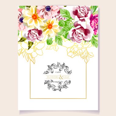 Renkli davetiye kartı, eski tarz çiçek deseni