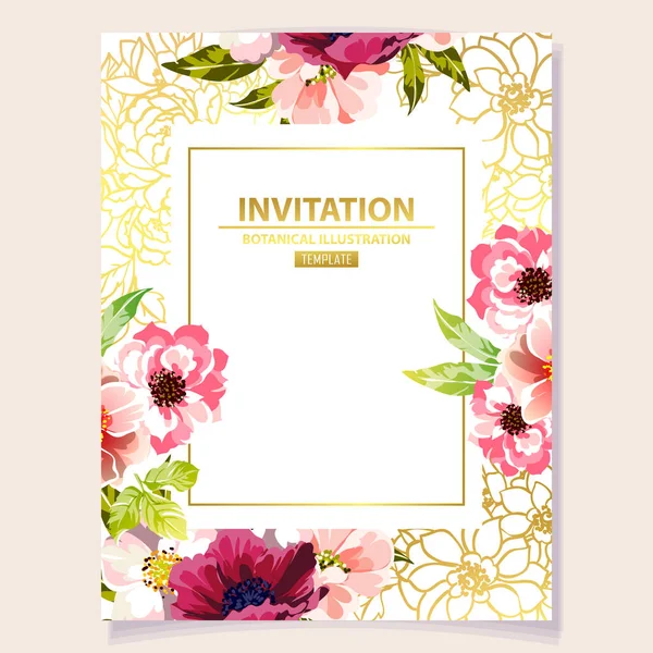 Tarjeta Invitación Color Patrón Flores Estilo Vintage — Vector de stock