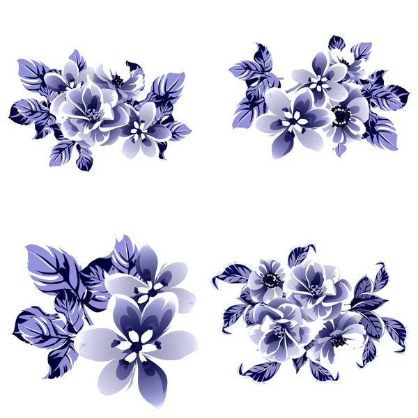 Sans Couture Bleu Monochrome Motif Fleurs Style Vintage — Image vectorielle