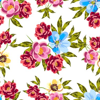 Renkli vintage tarzı çiçekler pürüzsüz desen