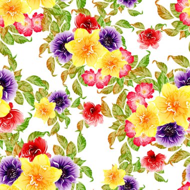 Renkli vintage tarzı çiçekler pürüzsüz desen