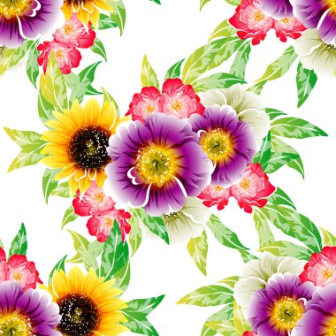 Renkli vintage tarzı çiçekler pürüzsüz desen