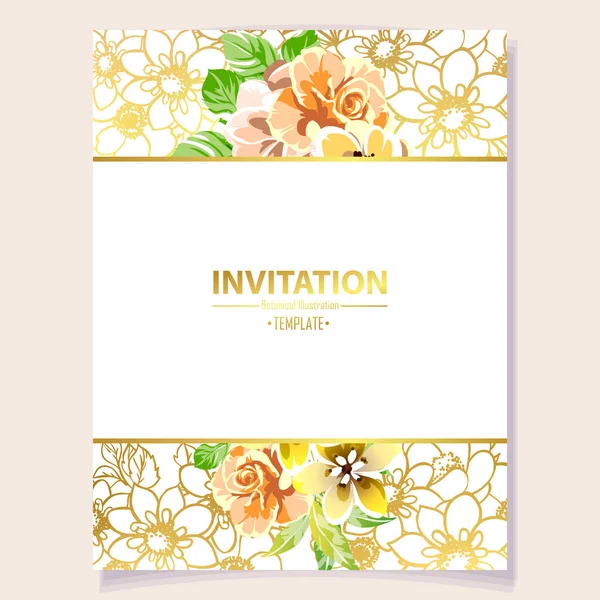 Carte Invitation Colorée Motif Fleurs Style Vintage — Image vectorielle