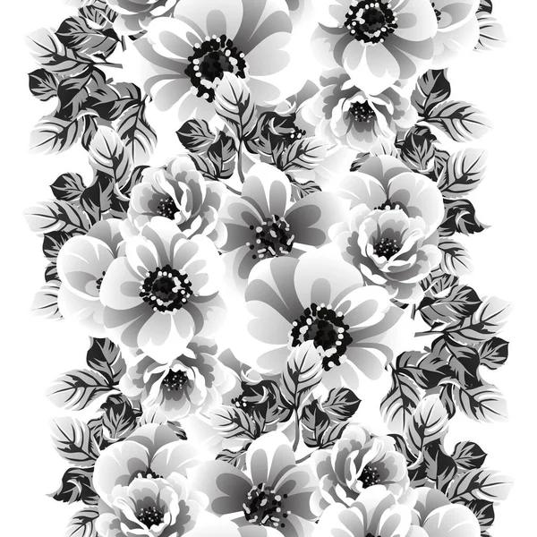 Senza Soluzione Continuità Modello Fiori Stile Vintage Monocromatico — Vettoriale Stock