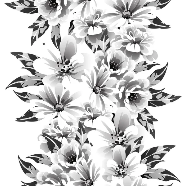 Seamless Monochrome Vintage Style Flowers Pattern — Stock Vector