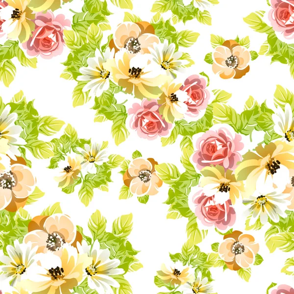 Kleurrijke Vintage Stijl Bloemen Naadloos Patroon — Stockvector