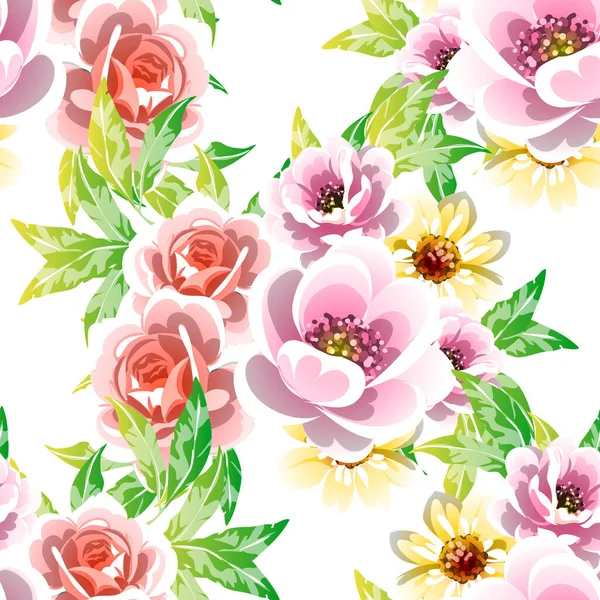 Fleurs Style Vintage Coloré Motif Sans Couture — Image vectorielle