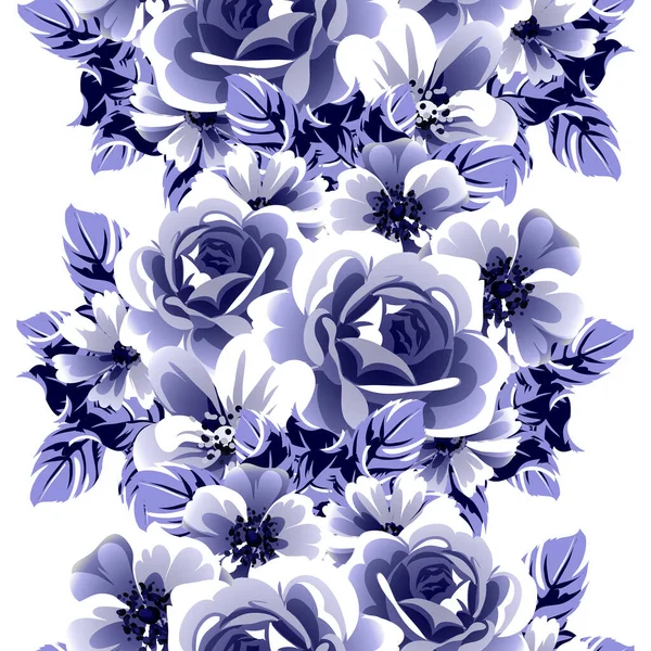 Seamless Blue Monochrome Vintage Style Flowers Pattern — Stock Vector