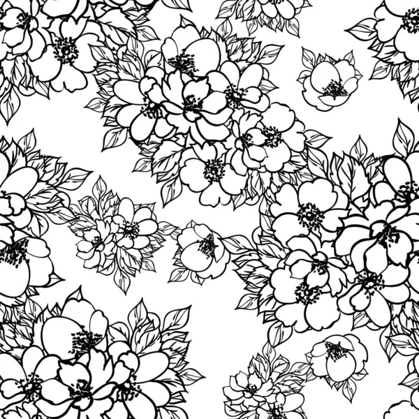 Inconsútil Patrón Flores Estilo Vintage Monocromo — Vector de stock