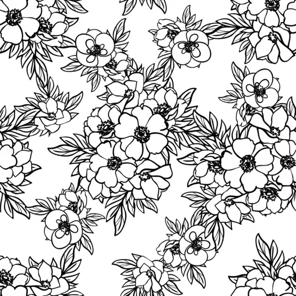 Seamless monochrome vintage style flowers pattern