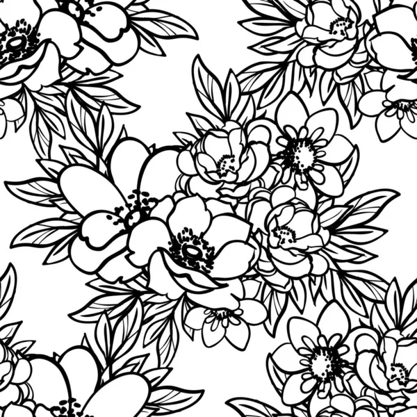 Seamless Monochrome Vintage Style Flowers Pattern — Stock Vector