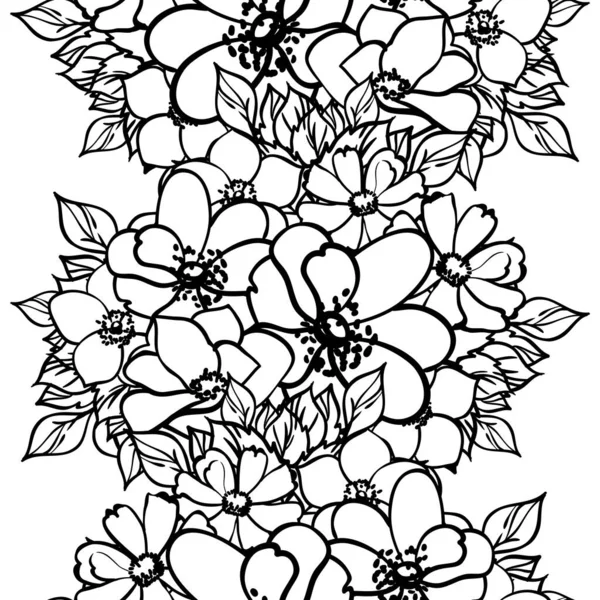 Inconsútil Patrón Flores Estilo Vintage Monocromo — Vector de stock