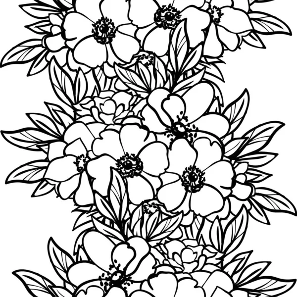 Inconsútil Patrón Flores Estilo Vintage Monocromo — Vector de stock