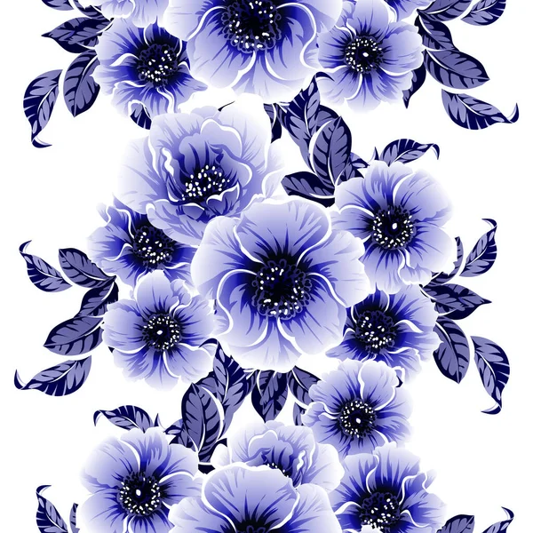 Patrón Flores Estilo Vintage Monocromo Azul Sin Costuras — Vector de stock