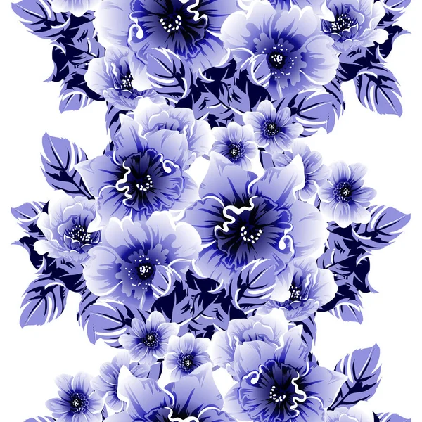 Patrón Flores Estilo Vintage Monocromo Azul Sin Costuras — Vector de stock