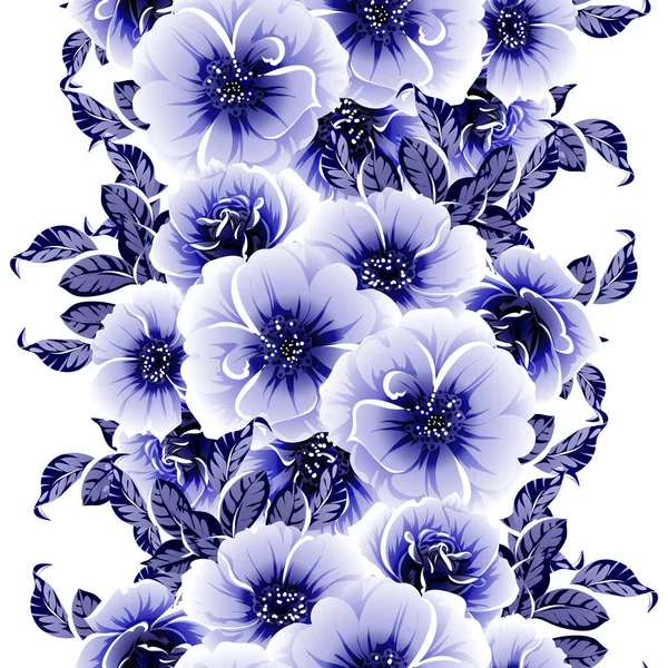 Patrón Flores Estilo Vintage Monocromo Azul Sin Costuras — Vector de stock