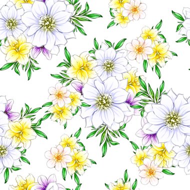 Renkli vintage tarzı çiçekler pürüzsüz desen