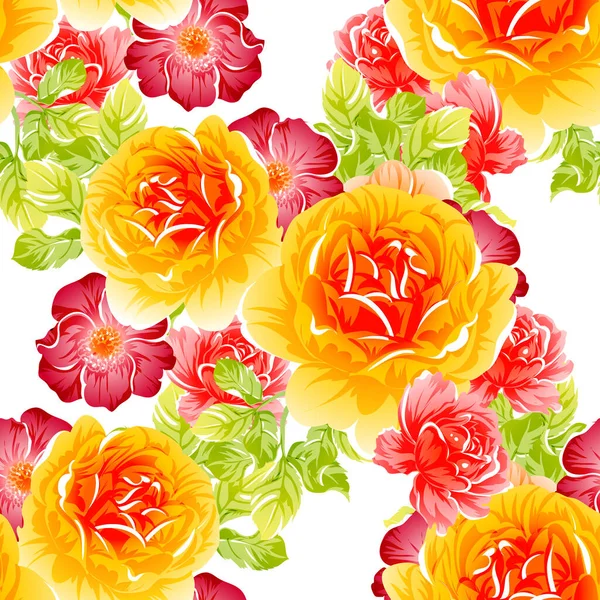 Colourful Vintage Style Flowers Seamless Pattern — Stock Vector