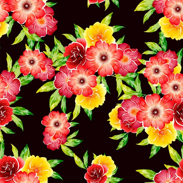 Colorato Stile Vintage Fiori Modello Senza Soluzione Continuità — Vettoriale Stock