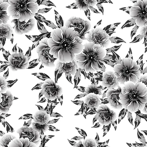 Naadloze Monochrome Vintage Stijl Bloemen Patroon — Stockvector