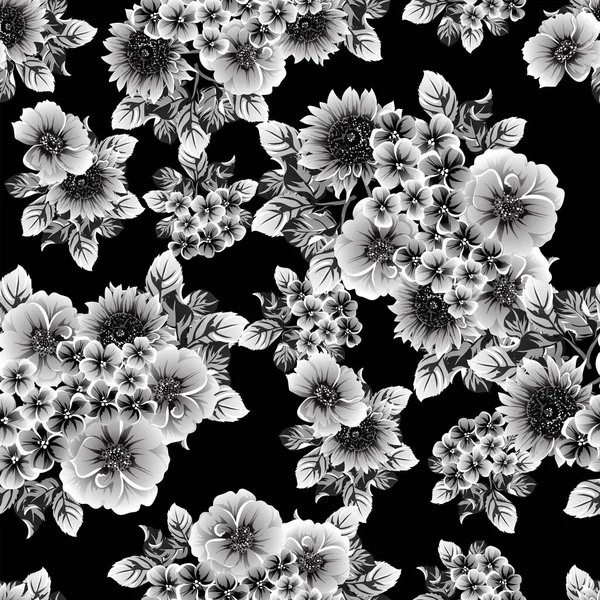 无缝隙单色复古花型花型 — 图库矢量图片