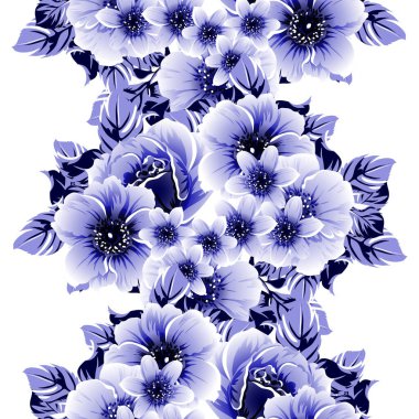 Kusursuz mavi monokrom klasik çiçek deseni