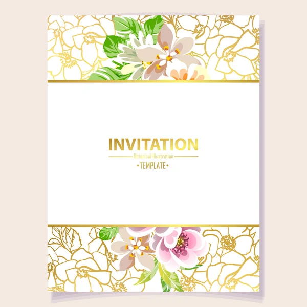 Colored Invitation Card Vintage Style Flowers Pattern — Stock Vector