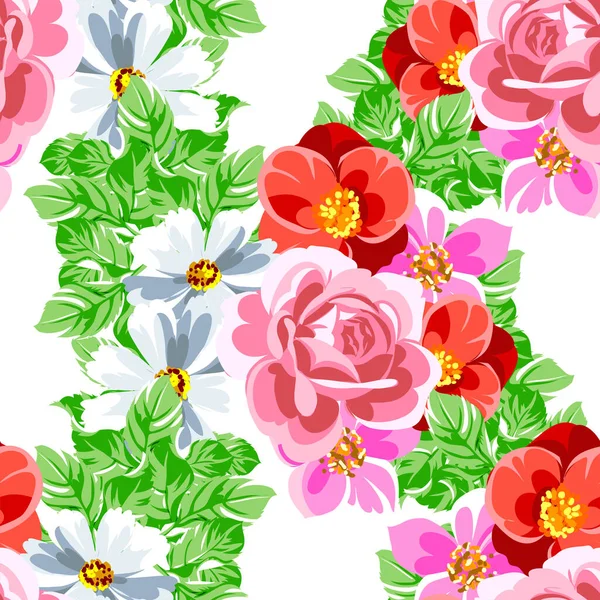 Kleurrijke Vintage Stijl Bloemen Naadloos Patroon — Stockvector