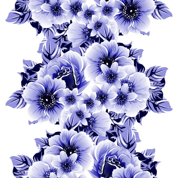 Seamless Blue Monochrome Vintage Style Flowers Pattern — Stock Vector