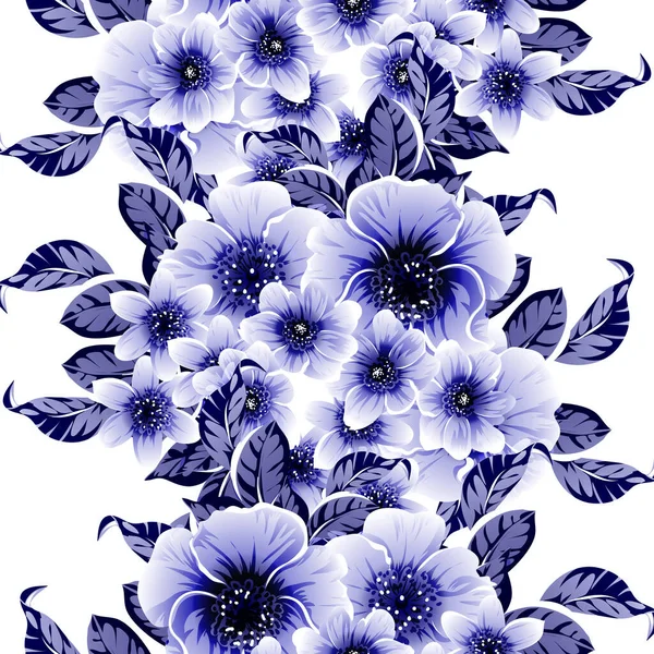 Seamless Blue Monochrome Vintage Style Flowers Pattern — Stock Vector